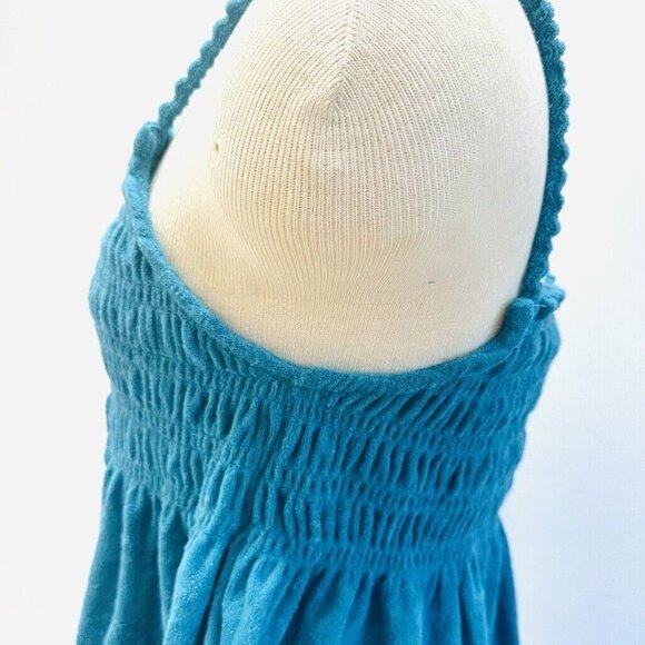NWT SO Juniors Pullover Terry Cloth Smocked Peplum Turquoise Shirred Tank Large - Picture 5 of 12